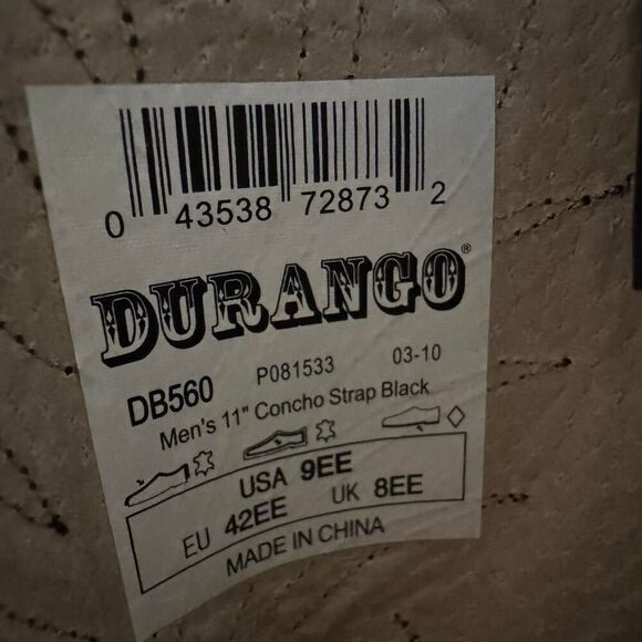Durango Men’s 11” Black Western Cowboy Boots Size 9EE – DB560 Concho Strap - Picture 6 of 7
